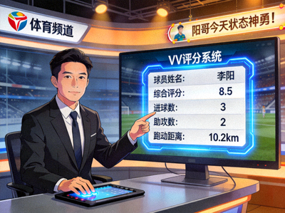 体育评论员在直播中使用VV评分系统展示球员数据